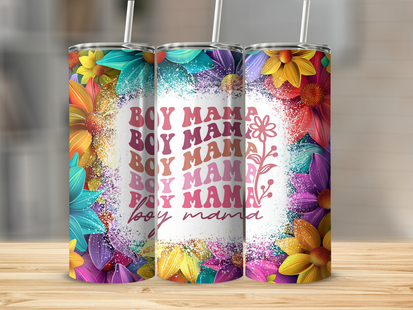 Boy Mama Colorful Floral Tumbler for Summertime