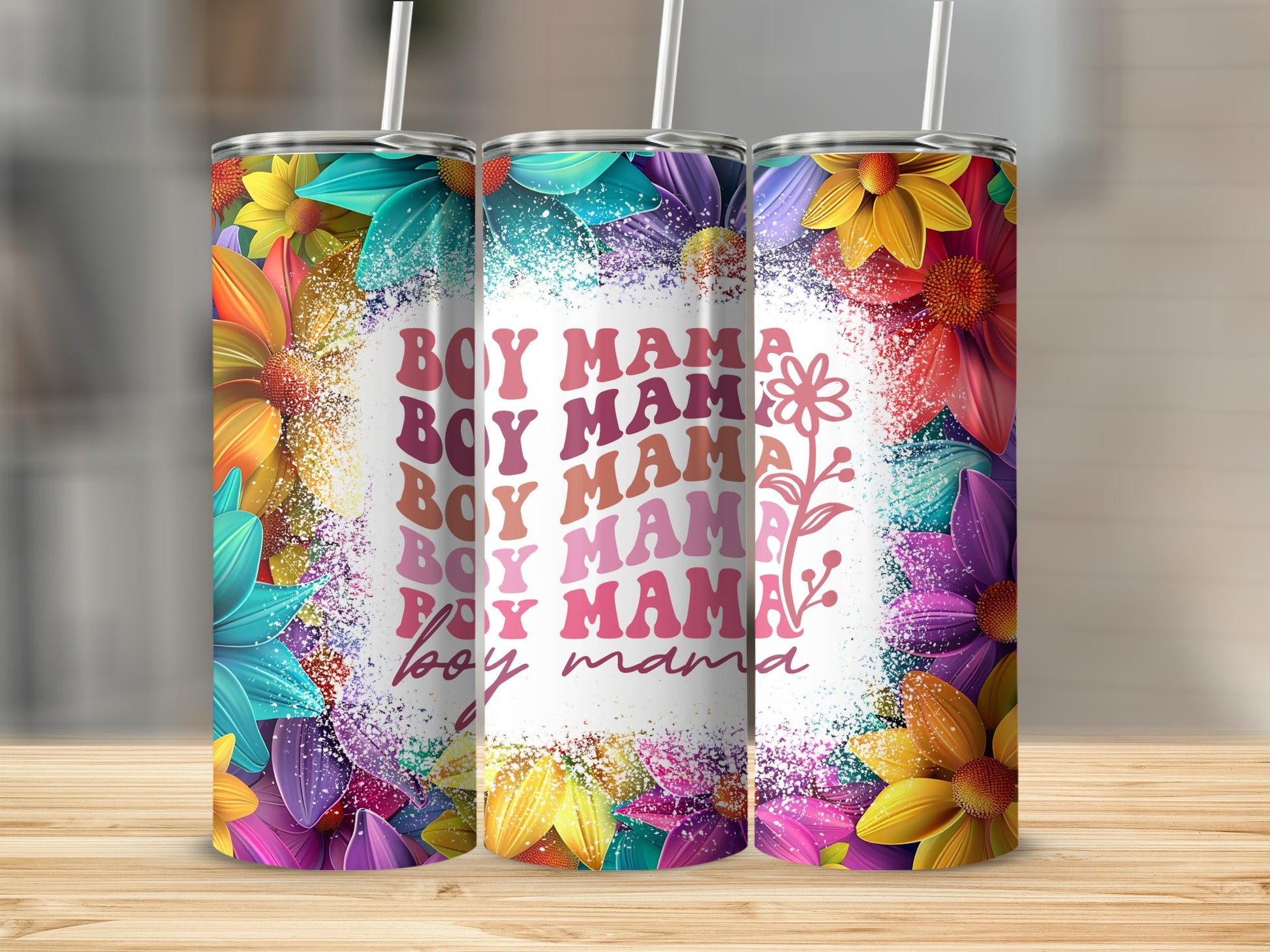 Boy Mama Colorful Floral Tumbler for Summertime