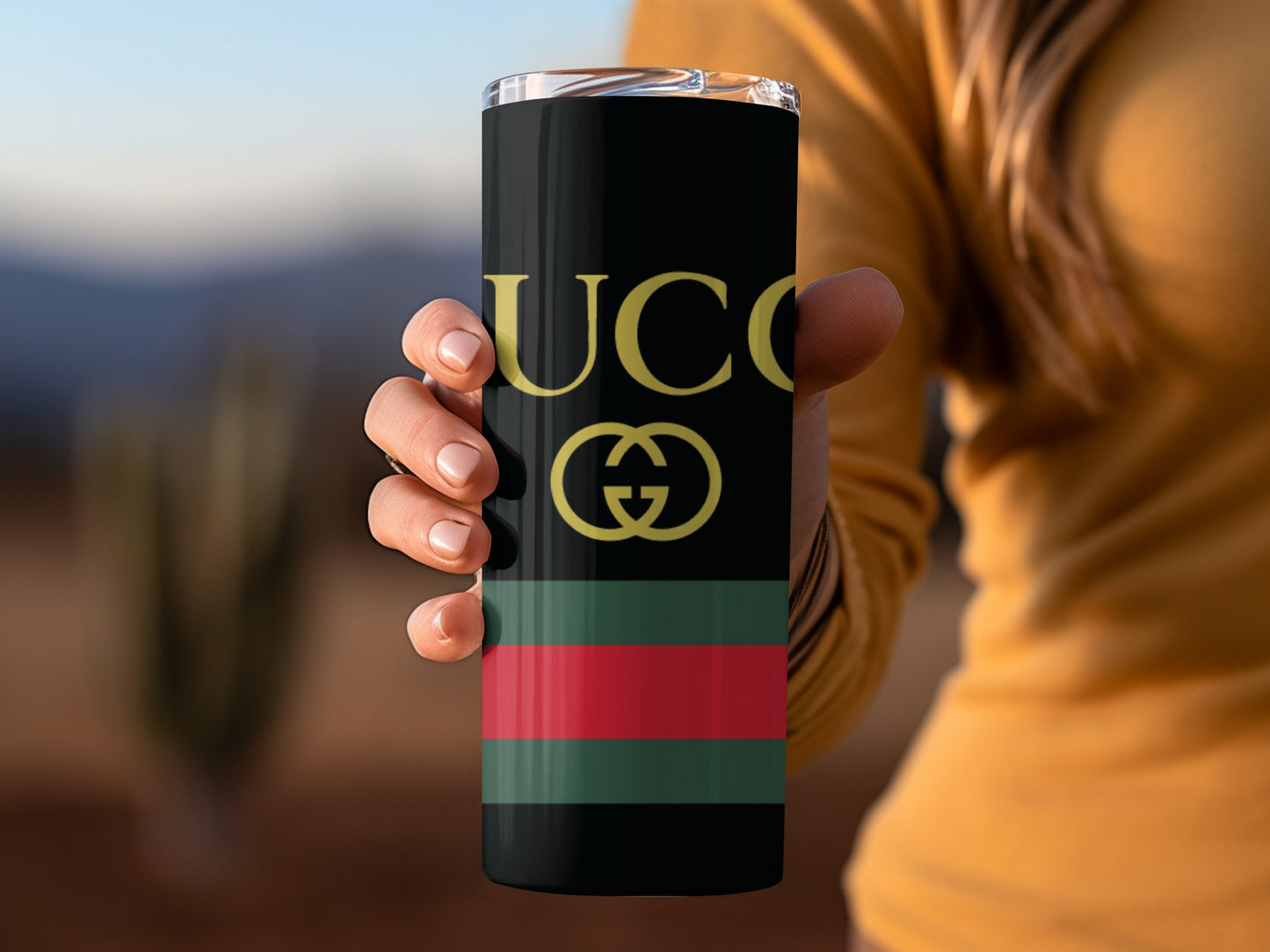 Stylish Black Red and Green Striped Insulated Tumbler