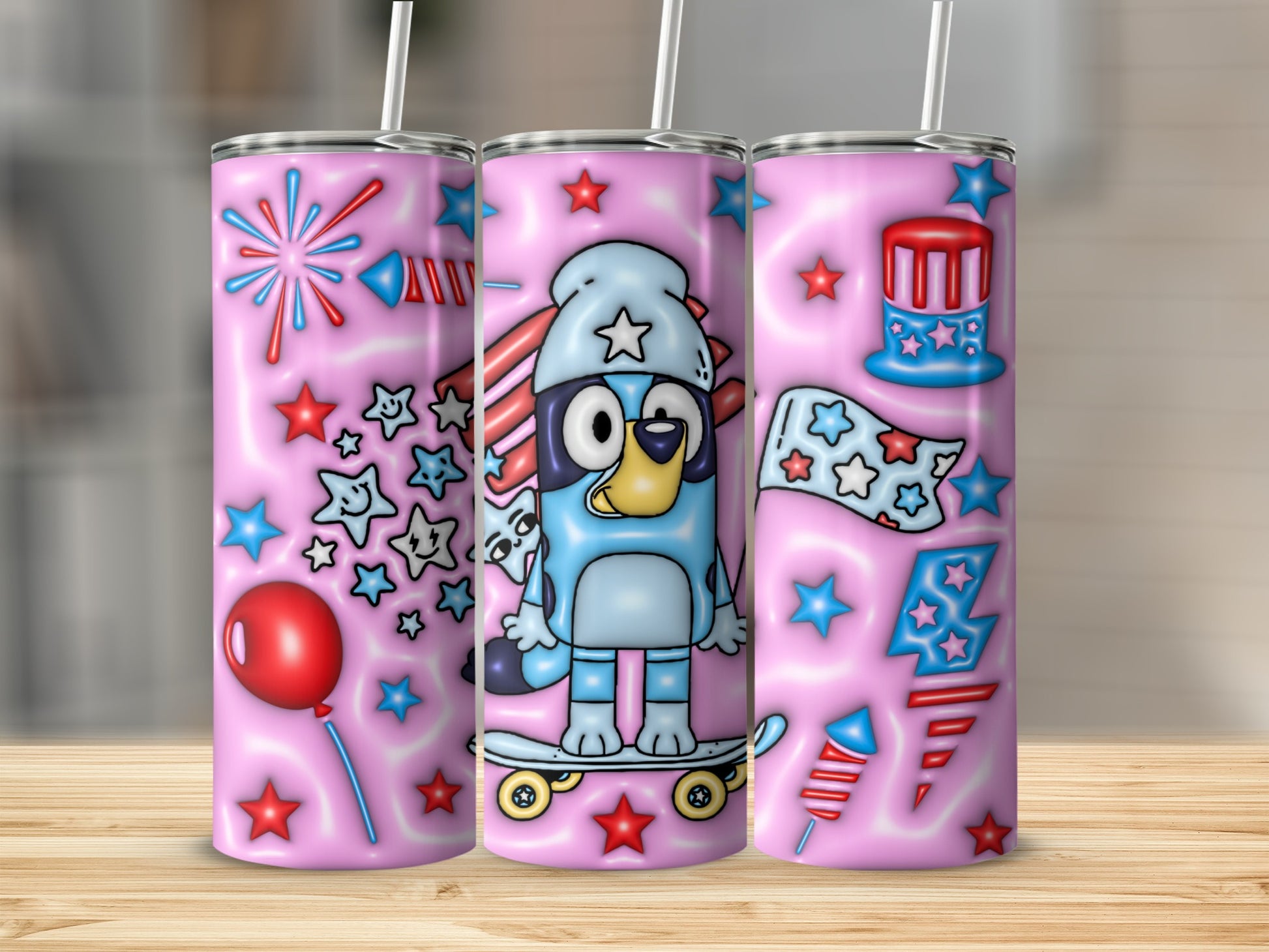 Festive Cartoon Design Pink Tumbler for Kids Drinkware