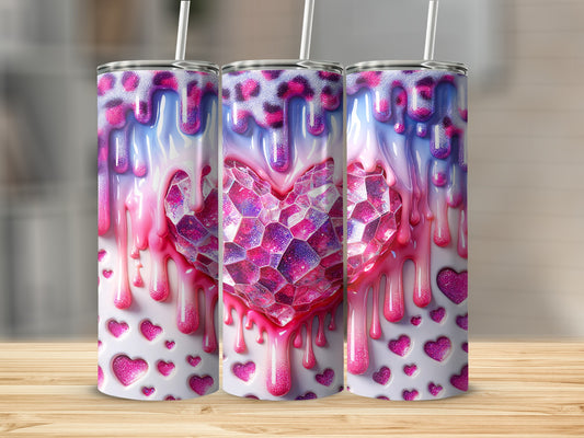 Pink Crystal Heart Sweetness Drips Valentine's Day! Dripping Heart with Love Themed Background Tumblers