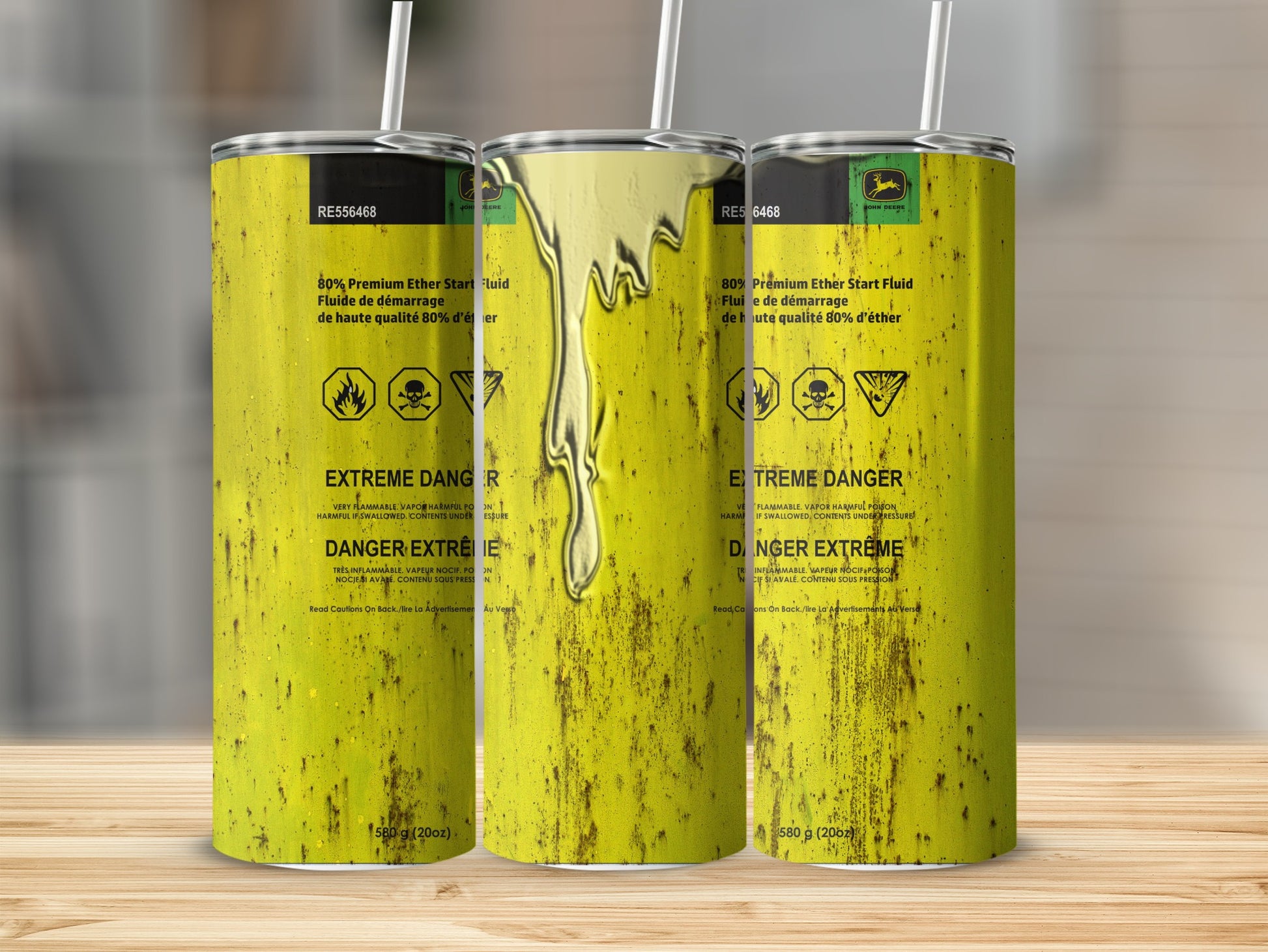 John Deere 80% Premium Ether Start Fluid 20oz can with extreme danger label.
