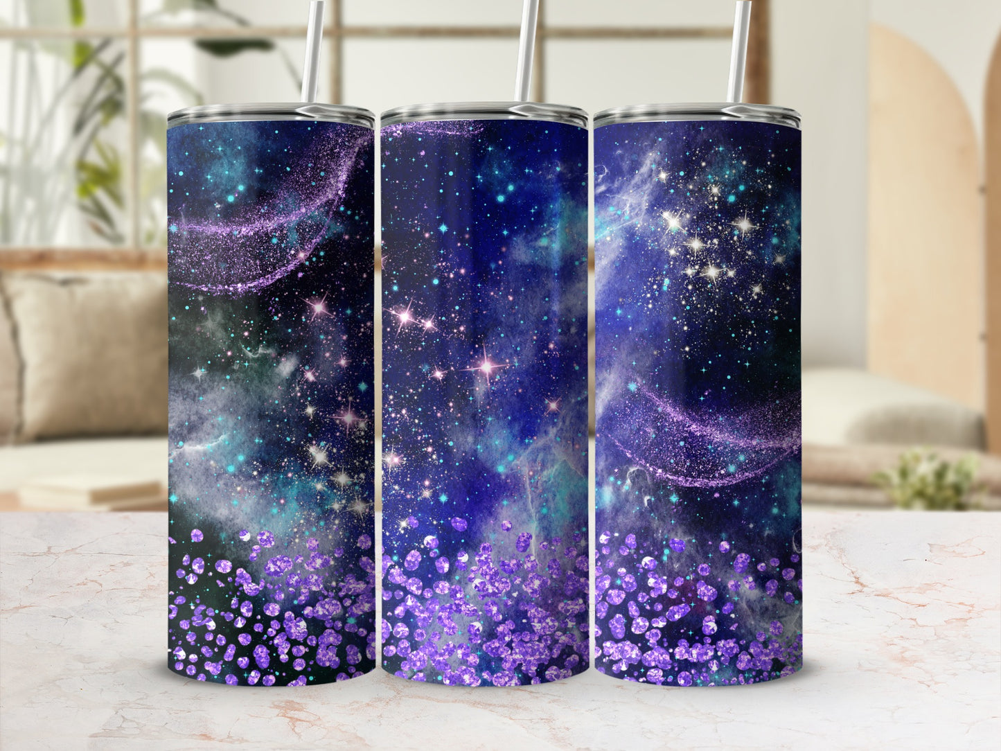 Purple Galaxy Glitter Stars Cluster Magic Tumbler