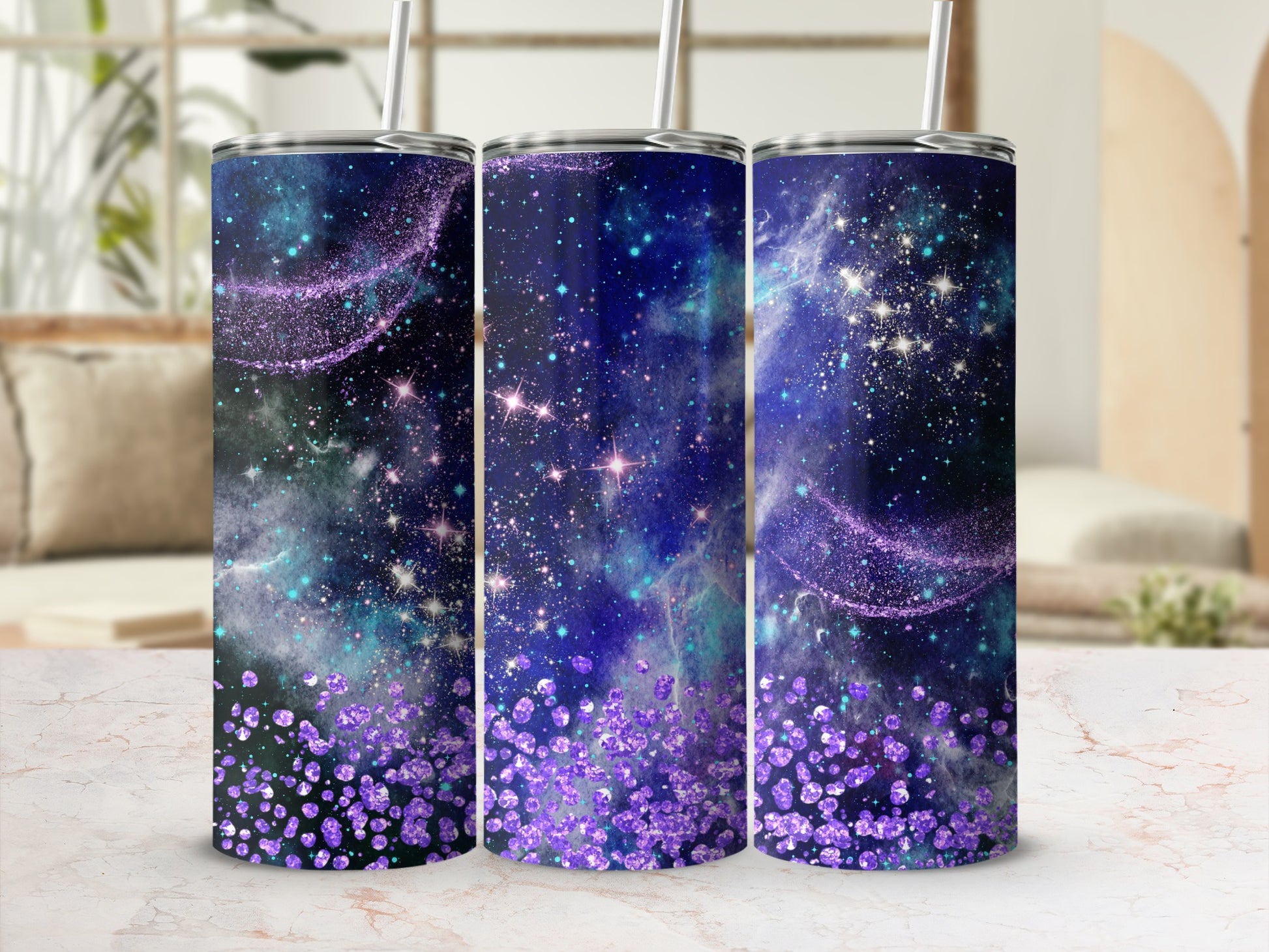 Purple Galaxy Glitter Stars Cluster Magic Tumbler