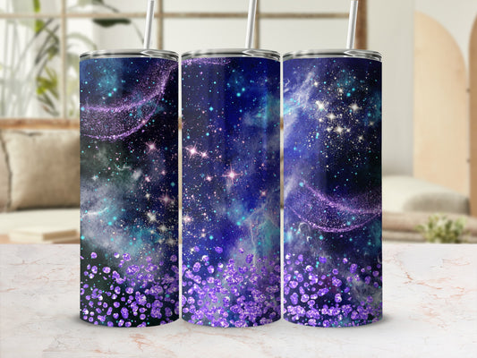 Purple Galaxy Glitter Stars Cluster Magic Tumbler