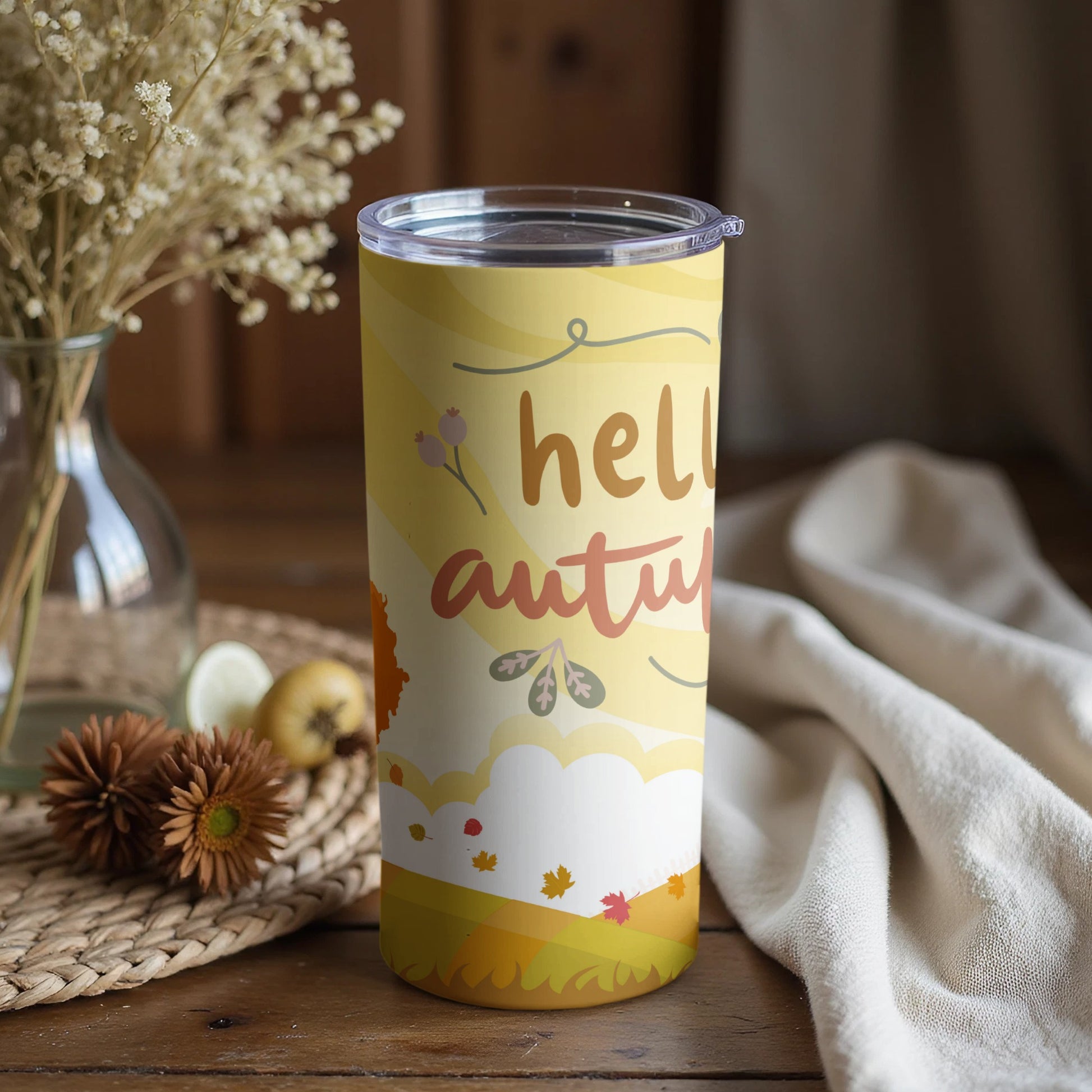 Hello Autumn Floral Design Tumbler