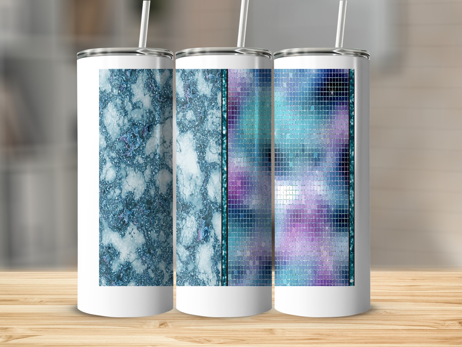 Blue White Glitter Abstract Square Grid Mosaic Purple product type