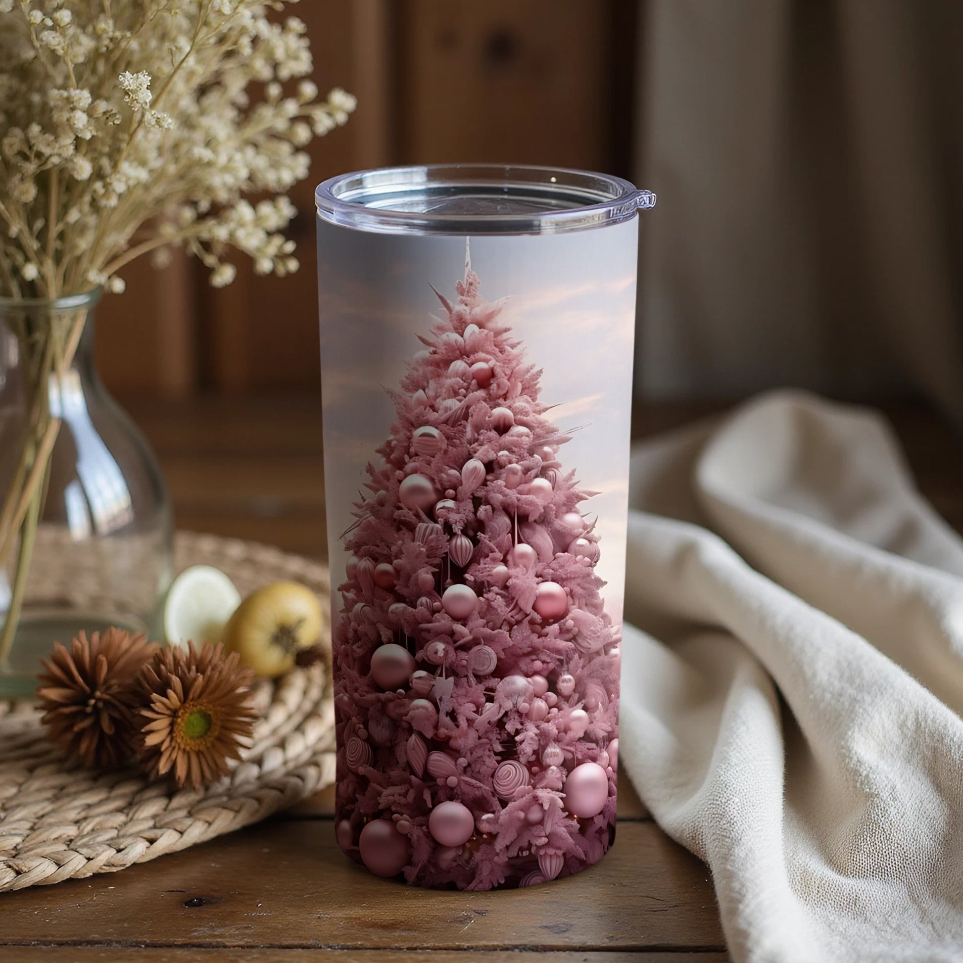 Festive Pink Christmas Tree Tumbler Holiday Decoration