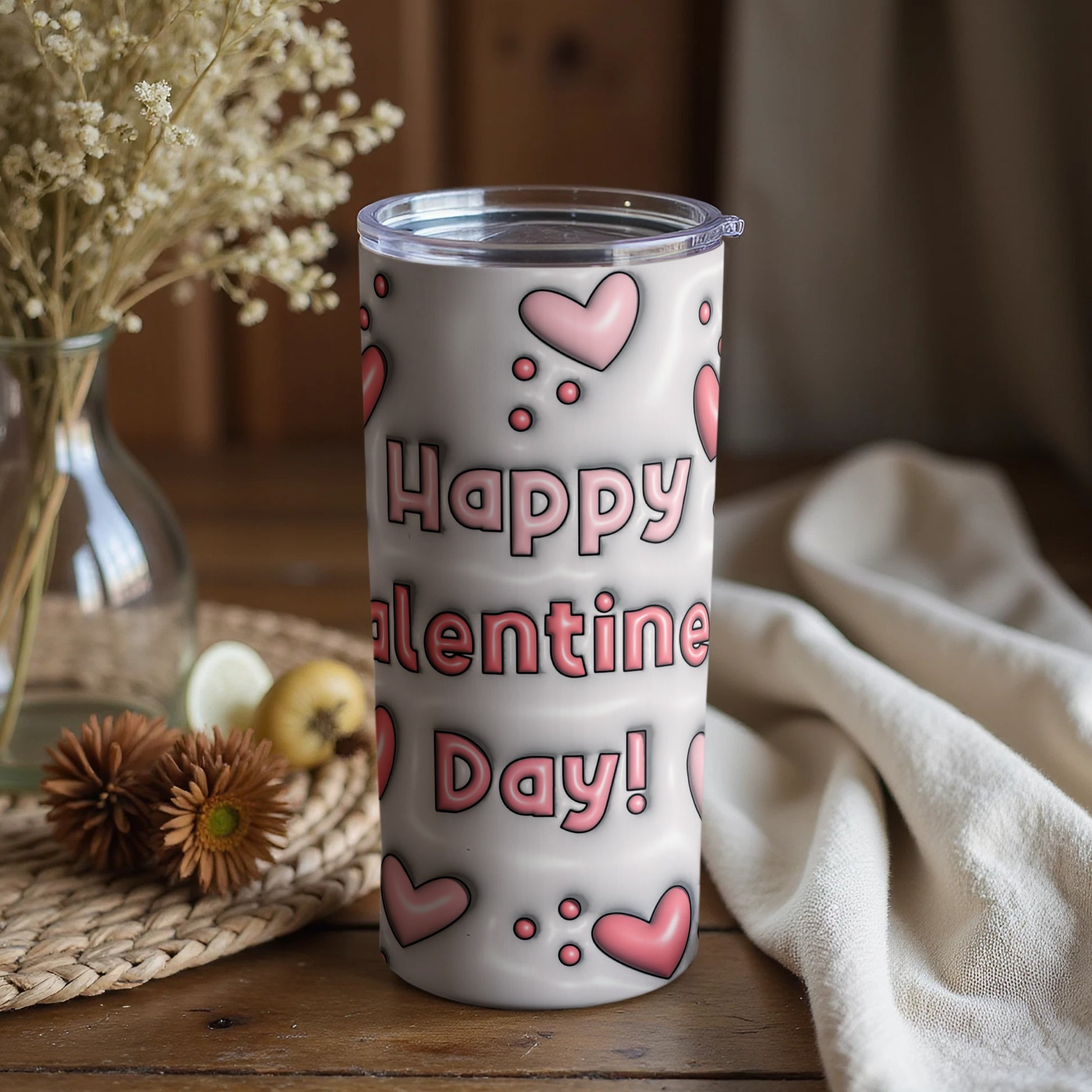 Happy Valentine's Day Hearts Custom Tumbler Design