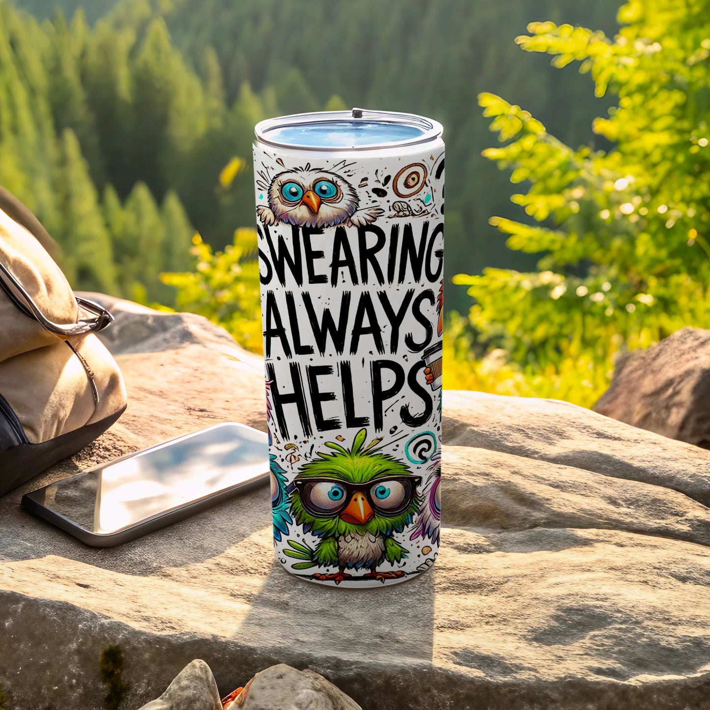 Swearing Always Helps Funny Owl Illustration Tumbler