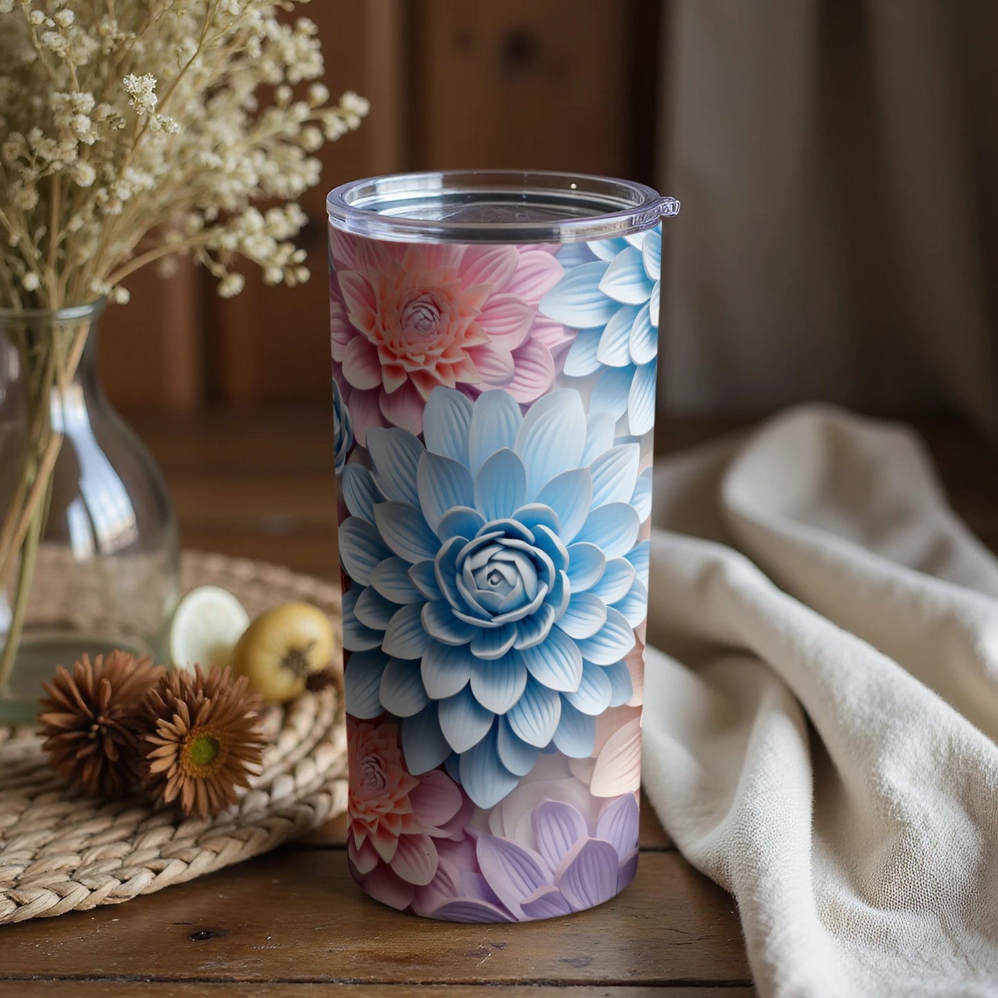 Floral Pattern Insulated Tumbler for Hot and Cold Drinks