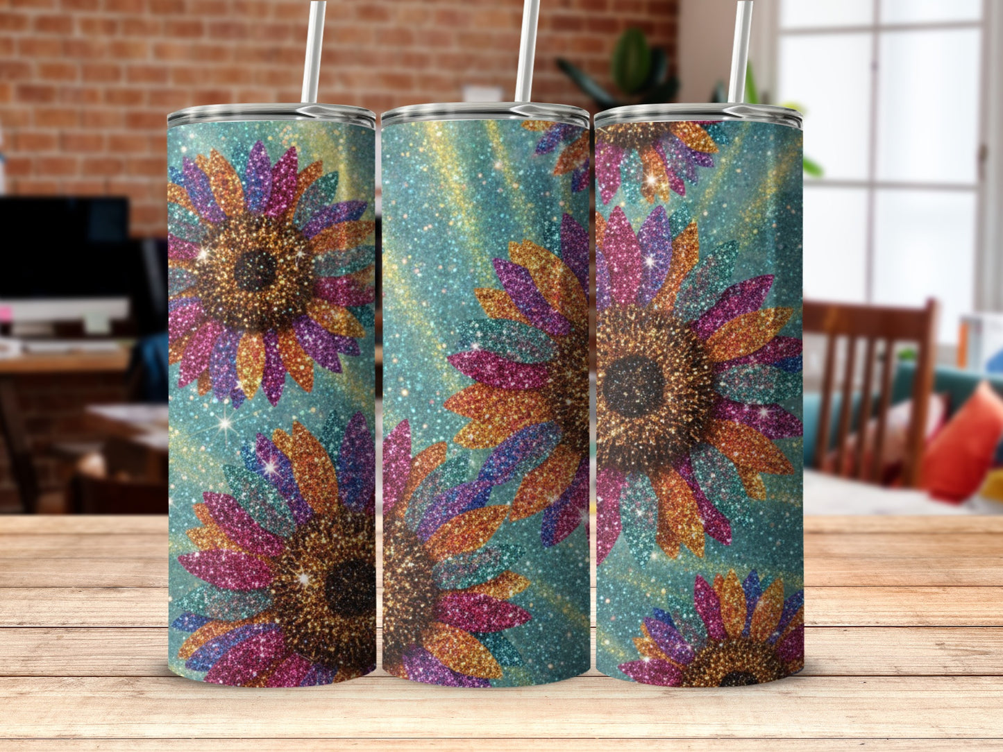 Sparkling Sunflowers Tumbler with Colorful Design