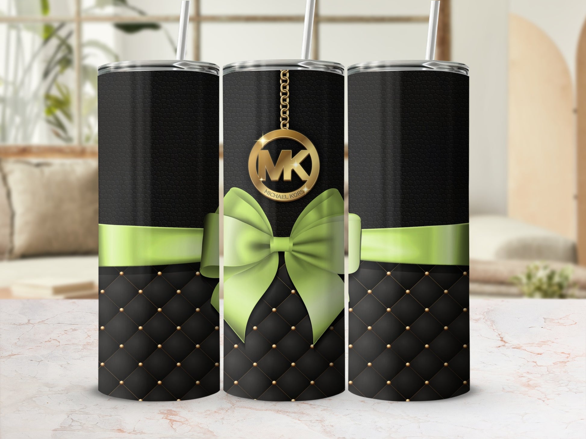 Luxury Black and Green Bow Design Tumbler