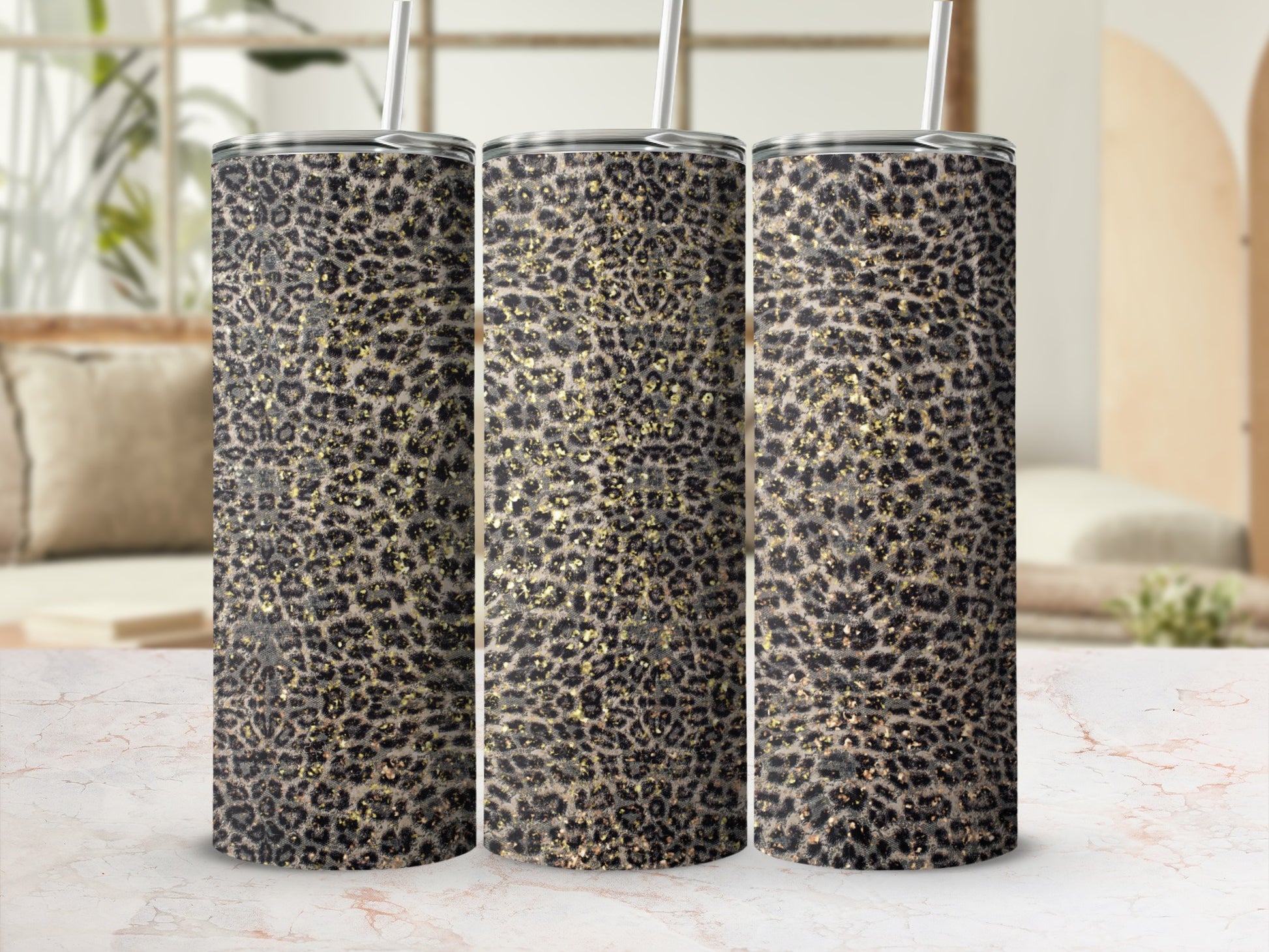 Luxurious Glitter Leopard Print Tumbler Cup Product