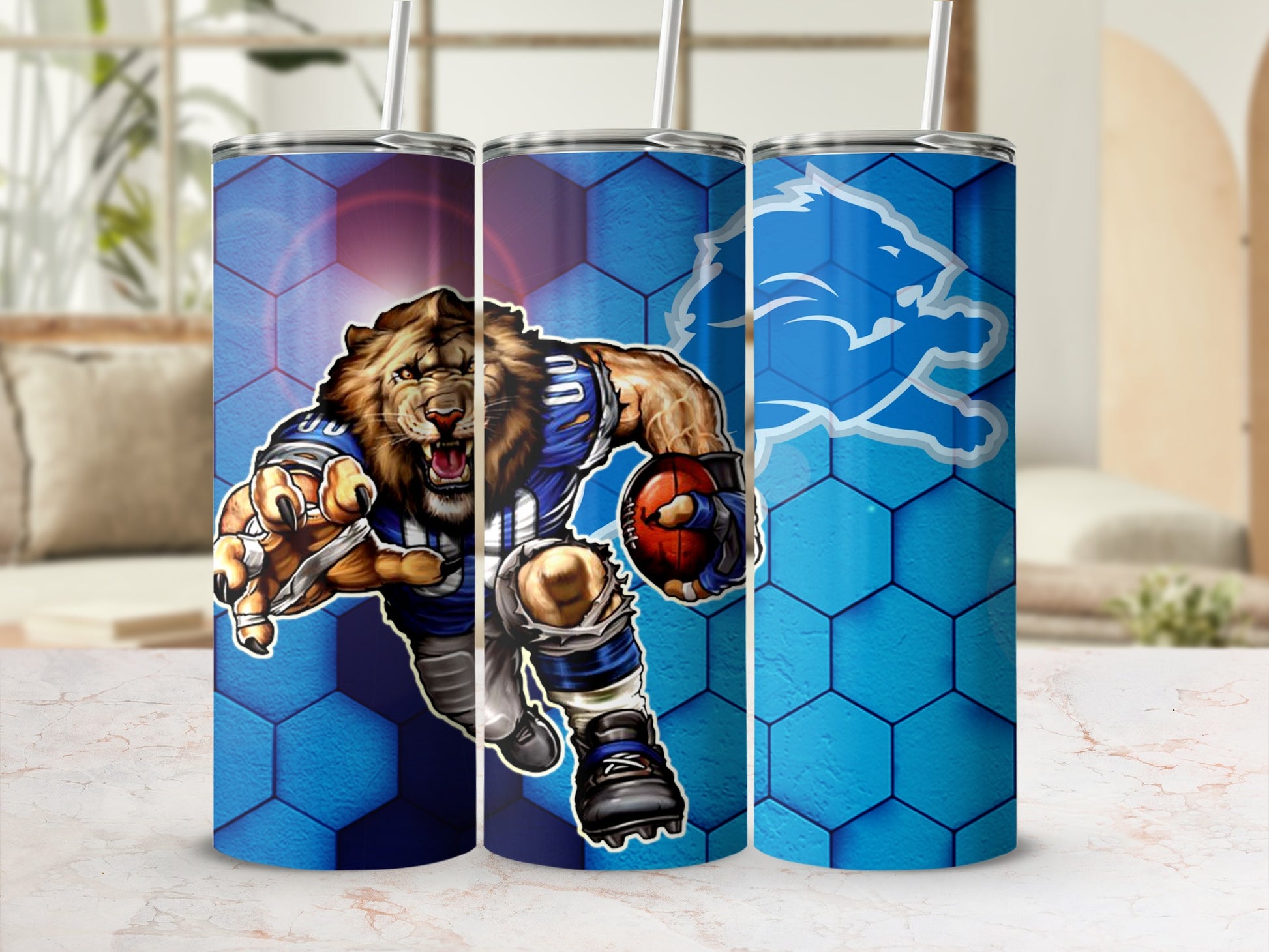 Fierce Lion Football Player Design Tumbler