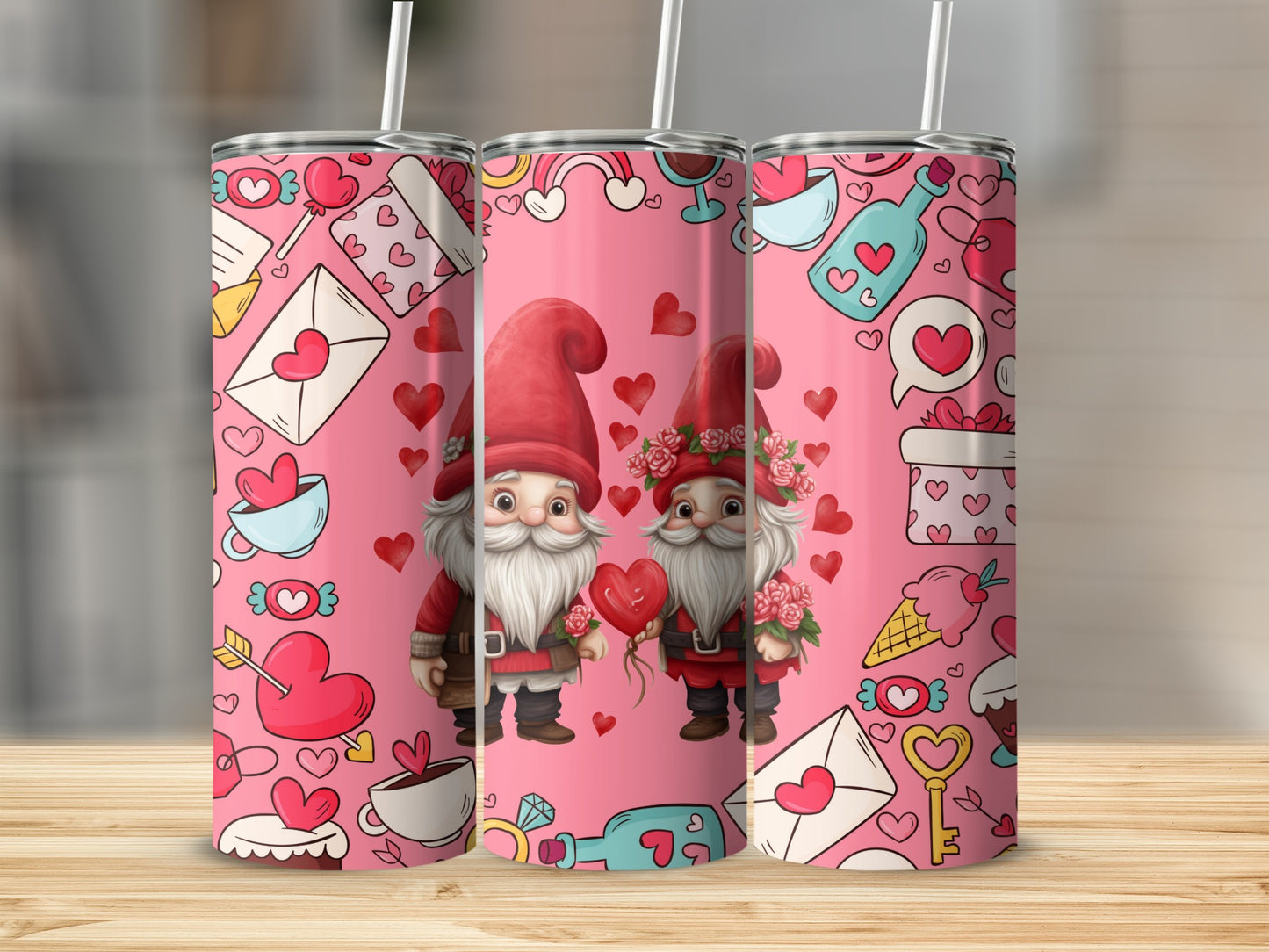 Romantic Gnome Love Themed Tumbler for Valentines