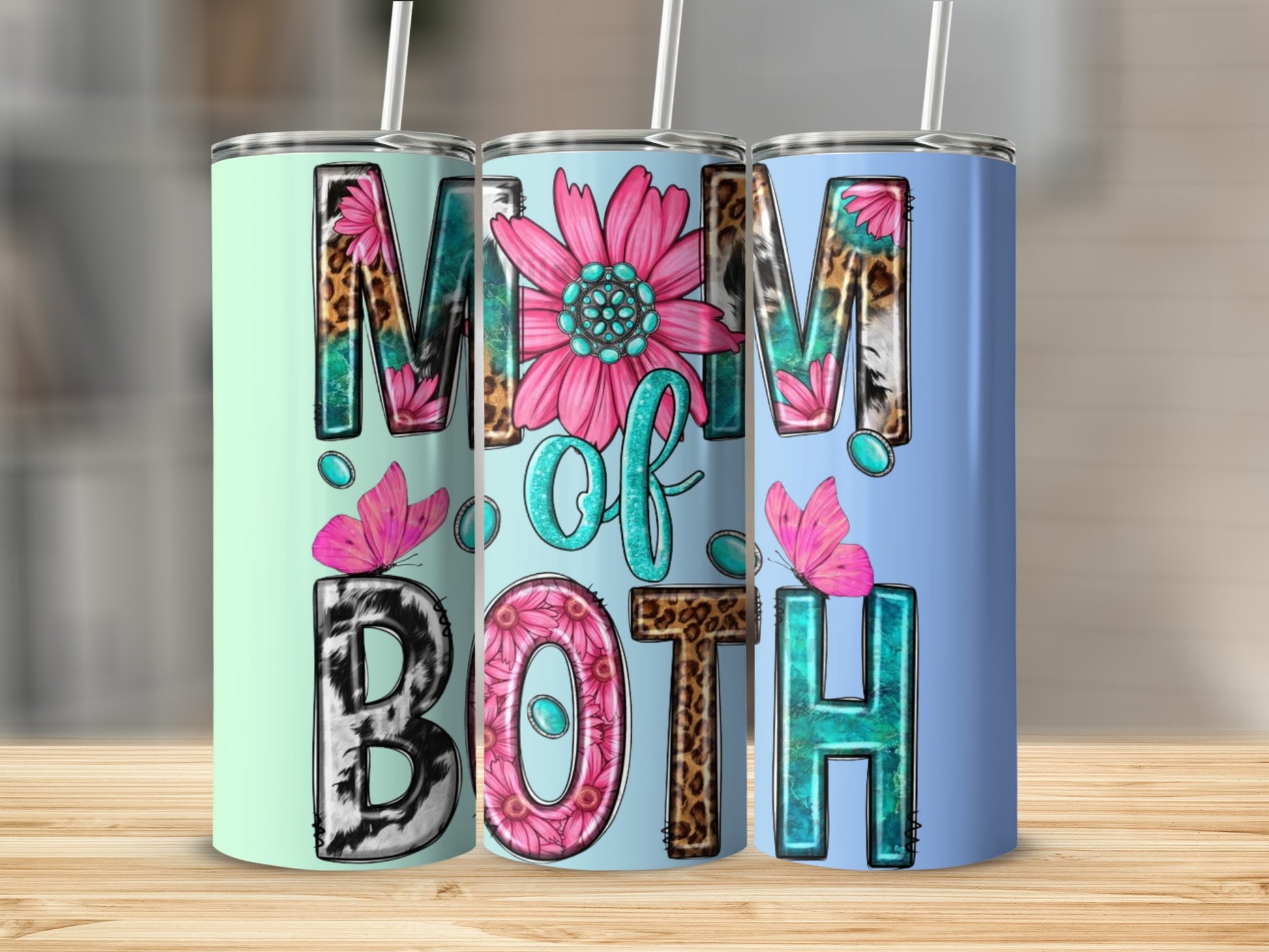 Mom of Both Floral Leopard Design Tumbler