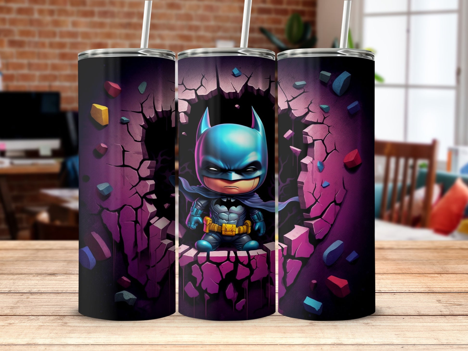 Superhero Cartoon Illustration on Tumbler Drinkware