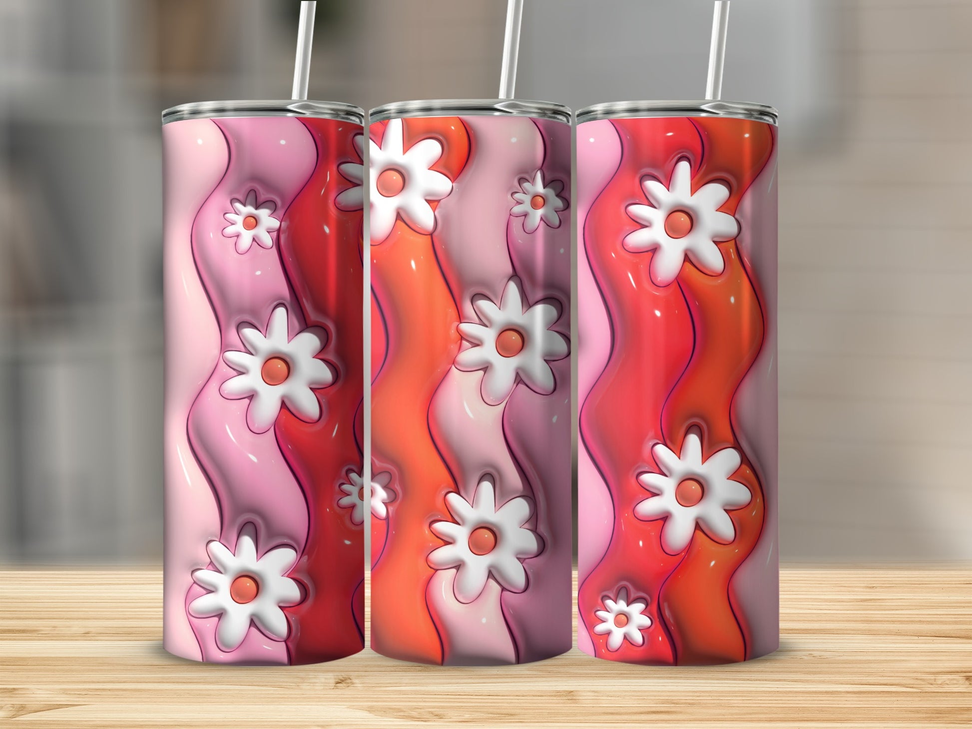 Colorful Floral Patterned Tumbler with Artistic Swirls