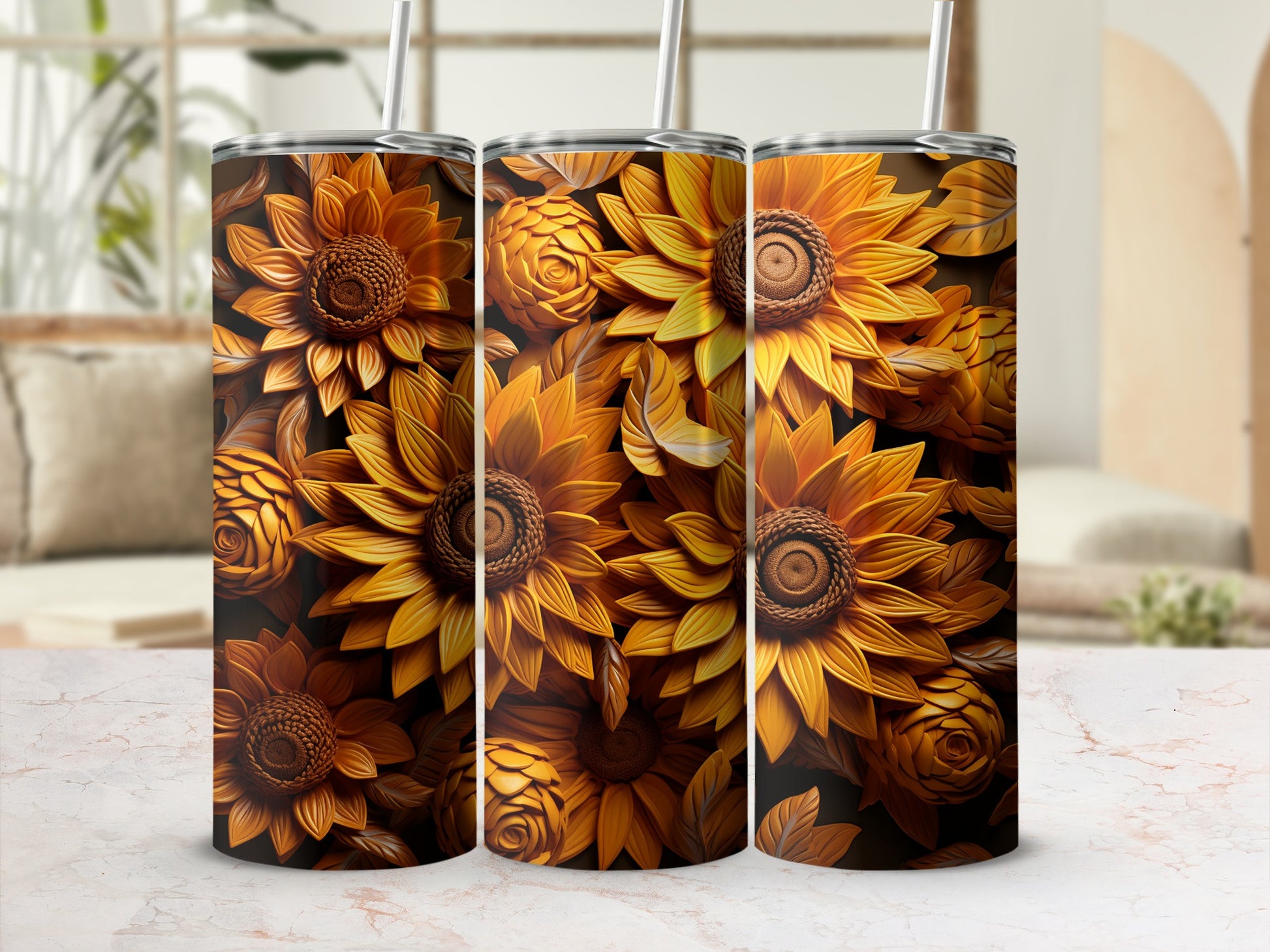 Sunflower Floral Design Tumbler Beautiful Artwork