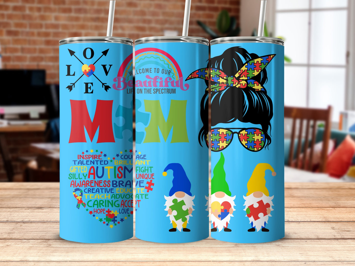 Inspirational colorful Autism awareness travel mugs