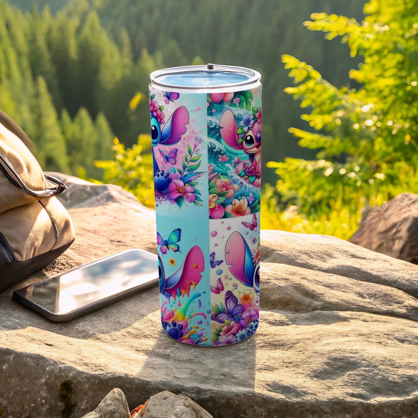 Colorful Cartoon Animal and Floral Design Tumbler