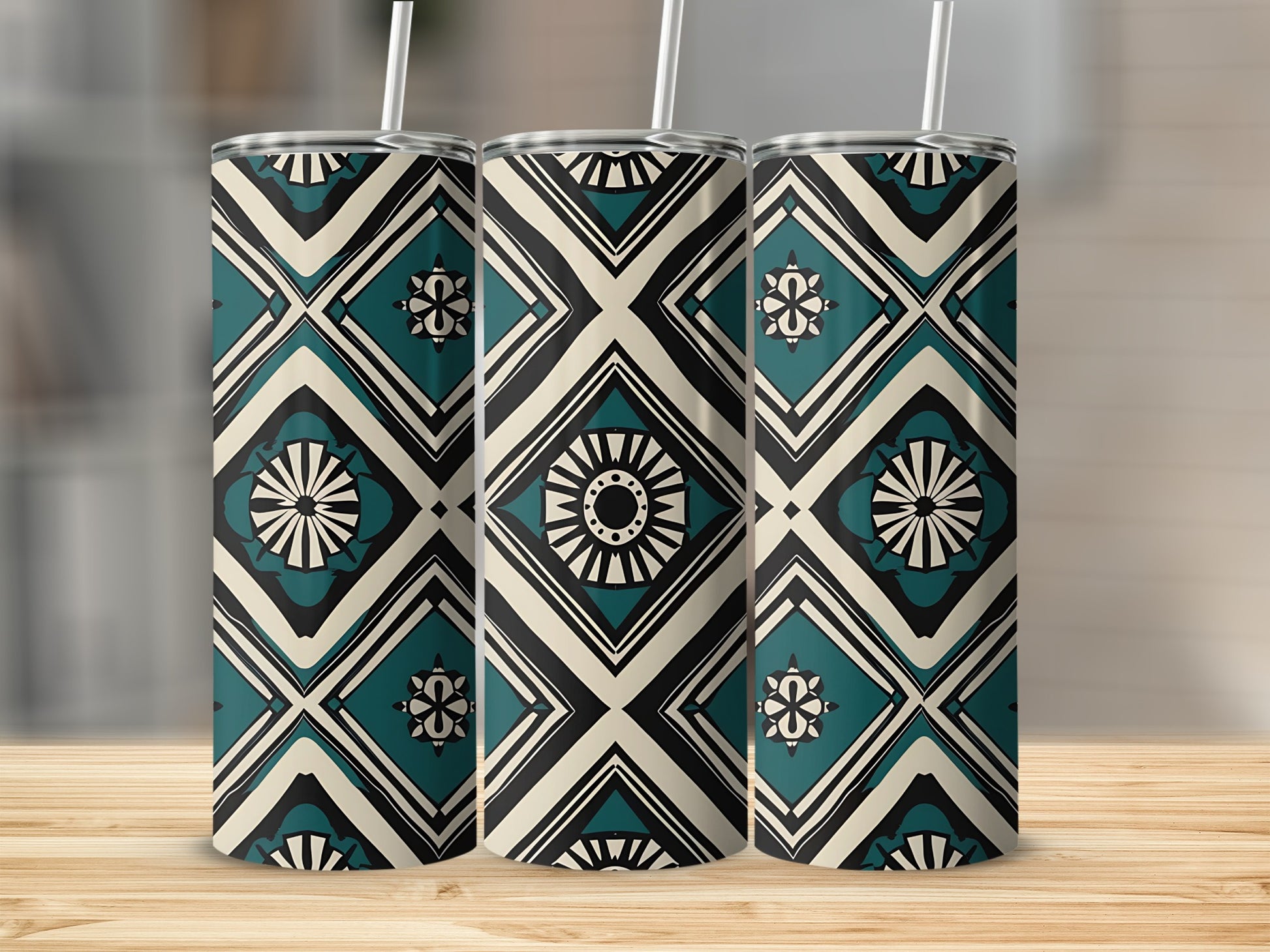 Geometric Pattern Tumbler with Straw for Drinks