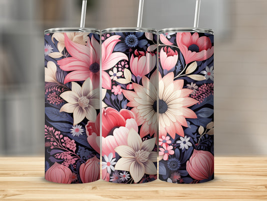 Elegant Floral Design Tumbler with Straw