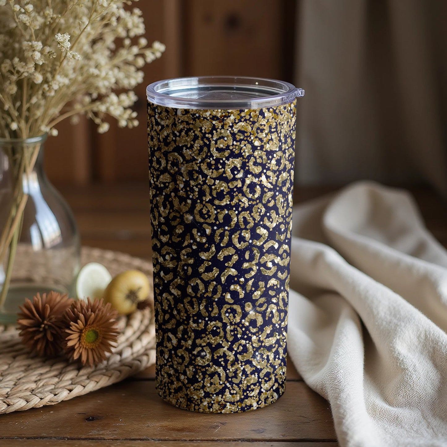 Glittering Gold Leopard Print Tumbler for Chic Beverages