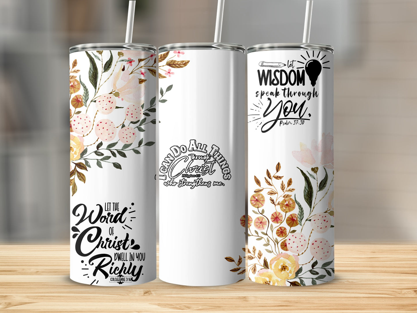 Inspirational Floral Stainless Steel Tumbler Set
