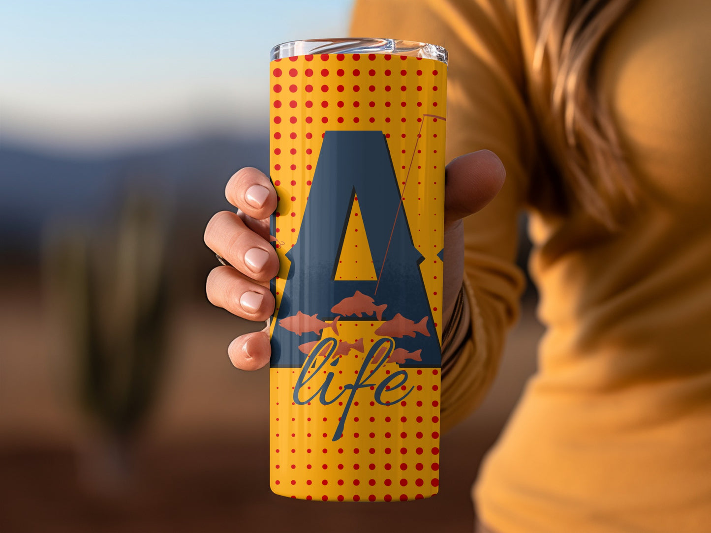 Fishing Life Themed Polka Dot and Fish Design Tumbler