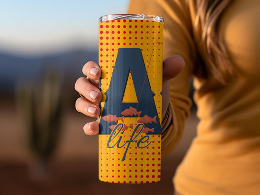 Fishing Life Themed Polka Dot and Fish Design Tumbler