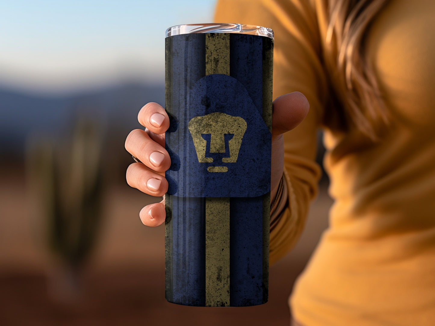 Navy and Gold Flag with Crown Design Tumbler Product