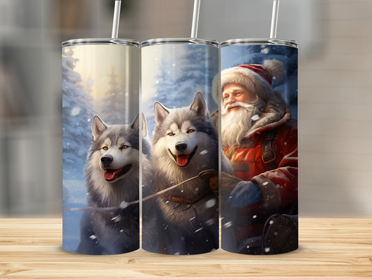 Christmas Santa and Husky Winter Wonderland tumbler