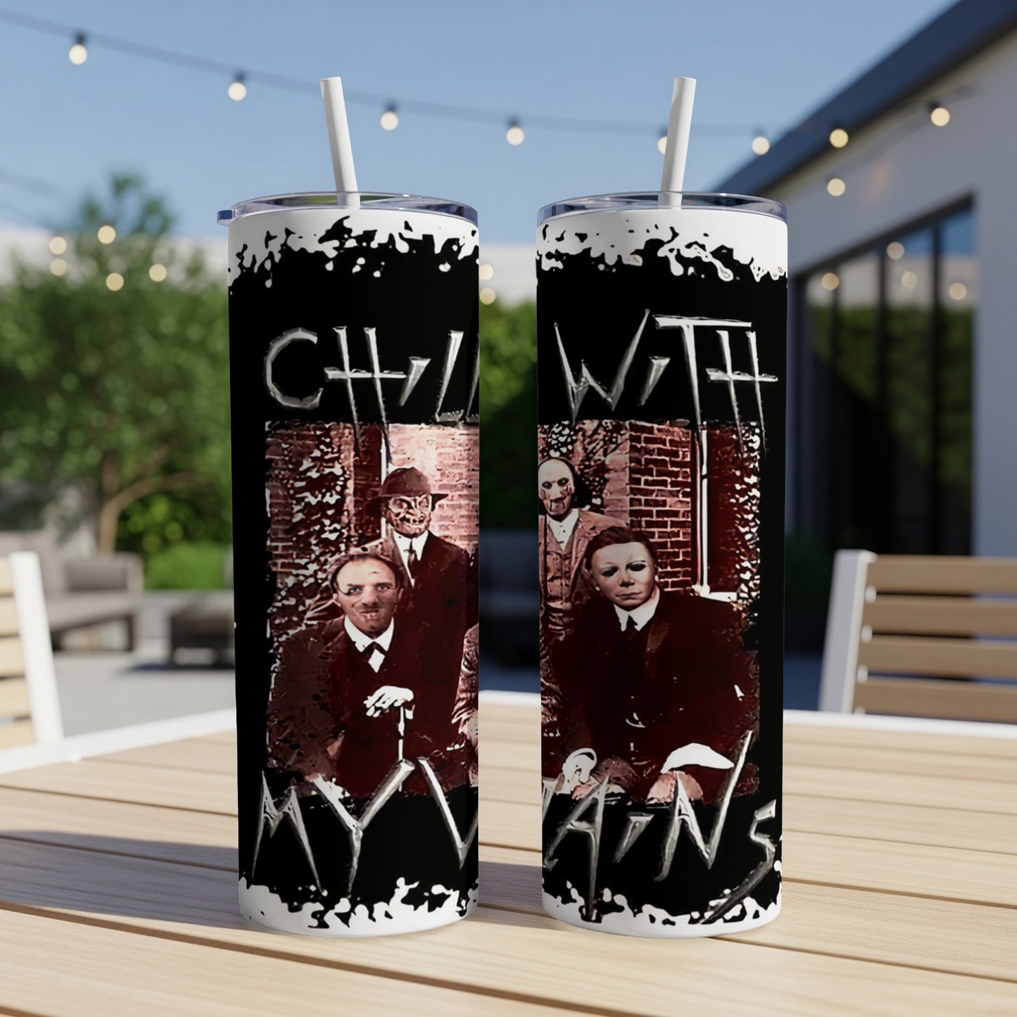 Tumbler featuring the words "CHILD'S PLAY" and characters from the movie.