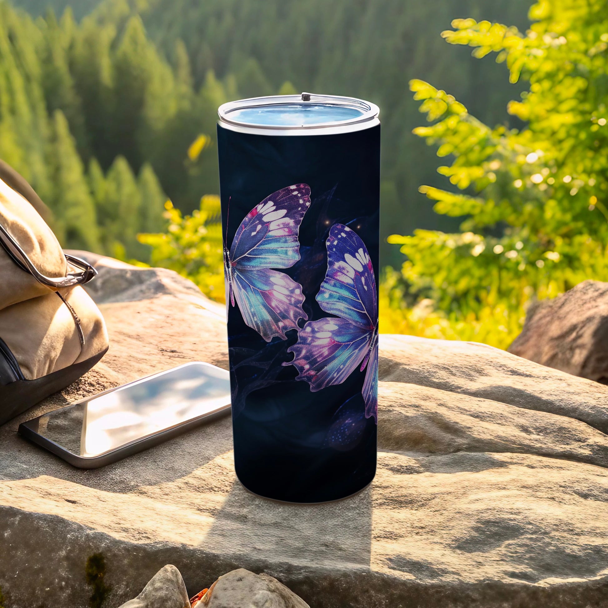 Vibrant Butterfly Art Print Travel Tumbler product type