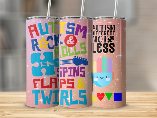 Autism Rock Rolls Sips Flaps Twirls Tumbler