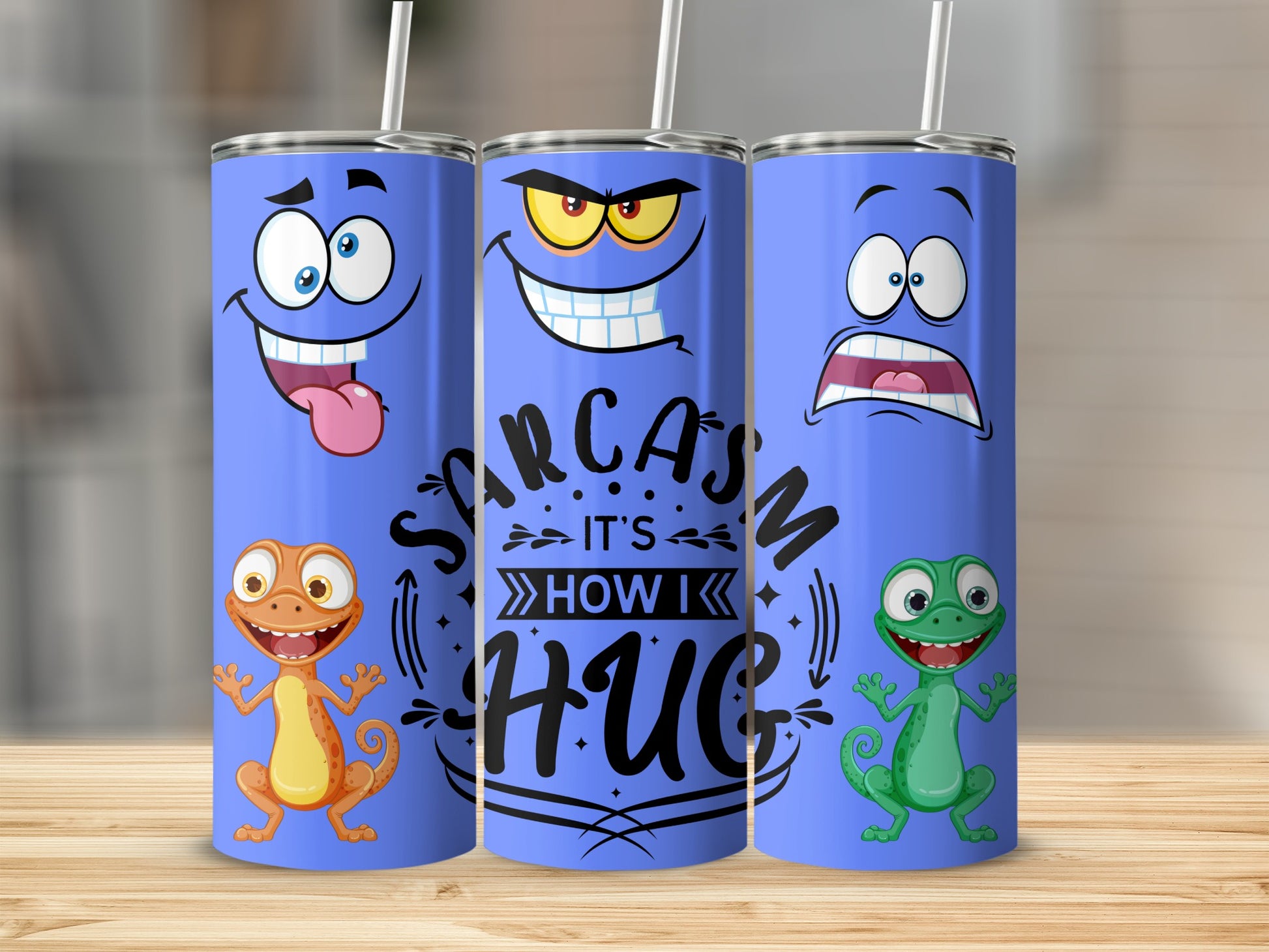 Funny Faces and Lizard Design Sarcasm It's How I Hug Tumbler