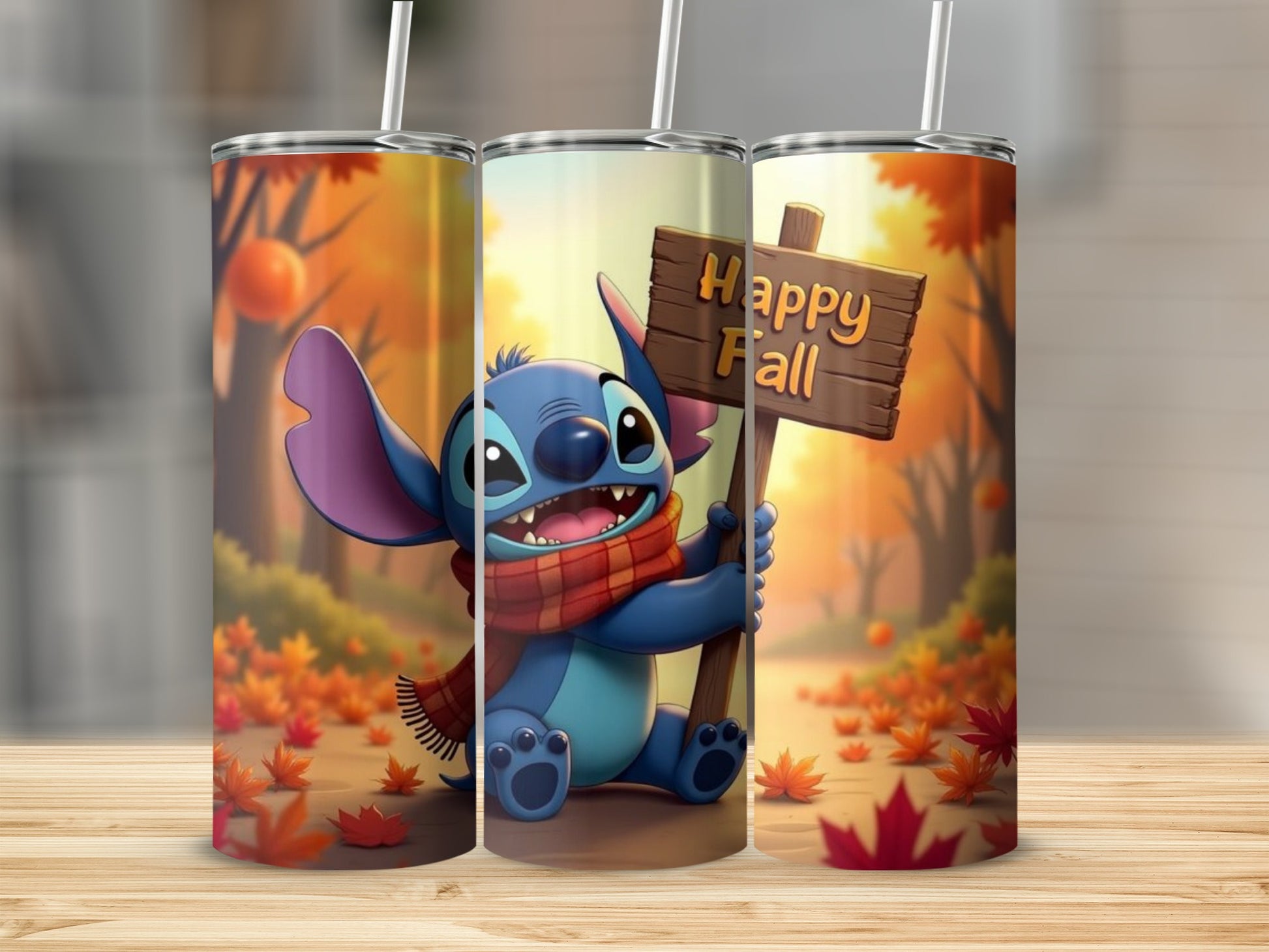 Cute Blue Character Happy Fall Autumn Themed Tumbler