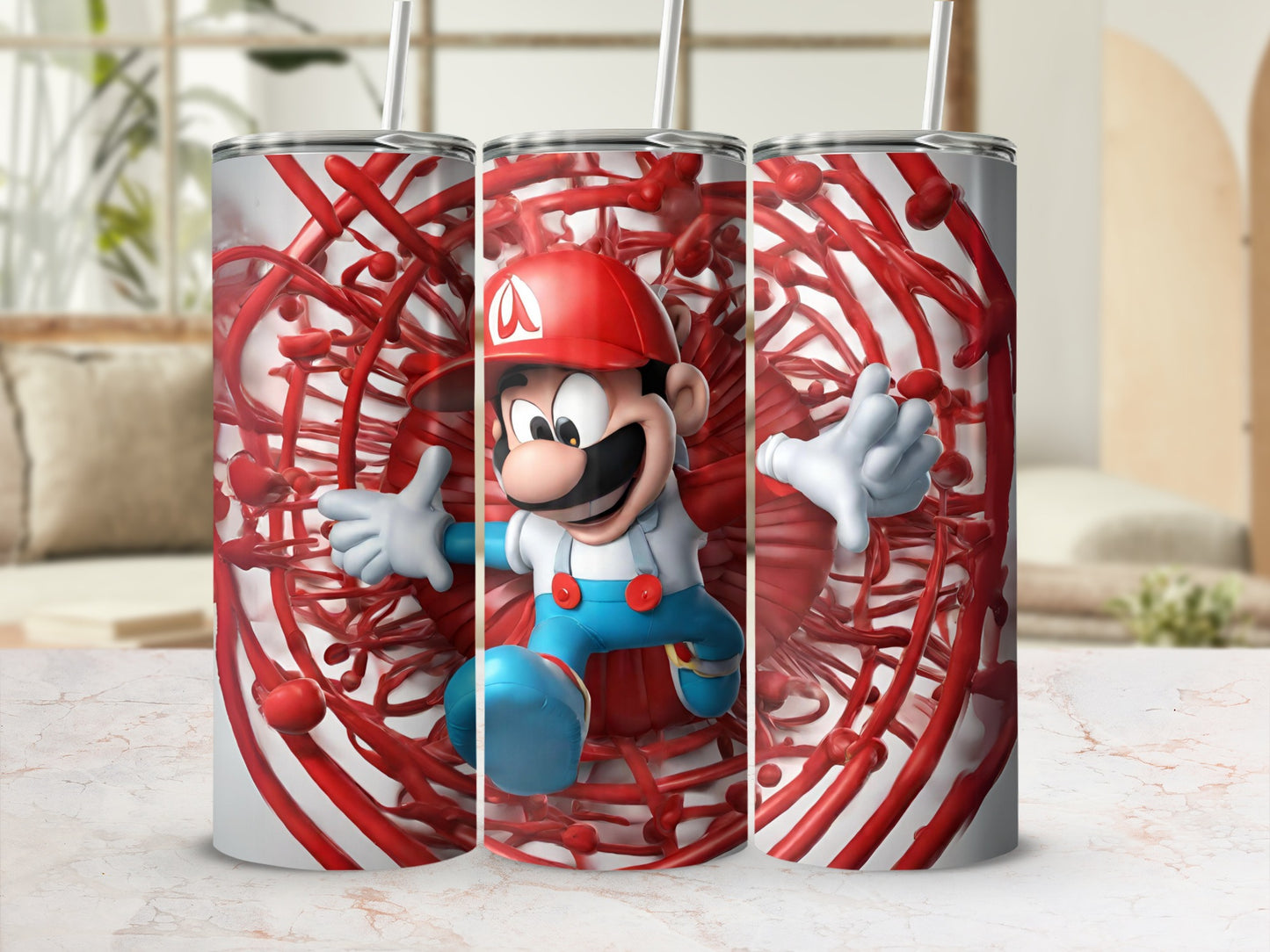 Animated Character with Red Swirls Travel Mug