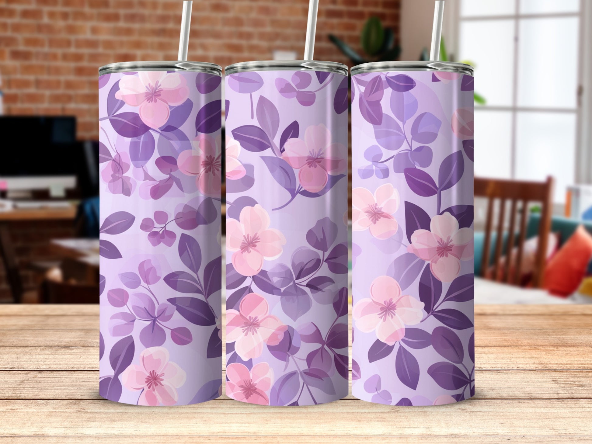 Elegant Purple Floral Design Insulated Tumbler