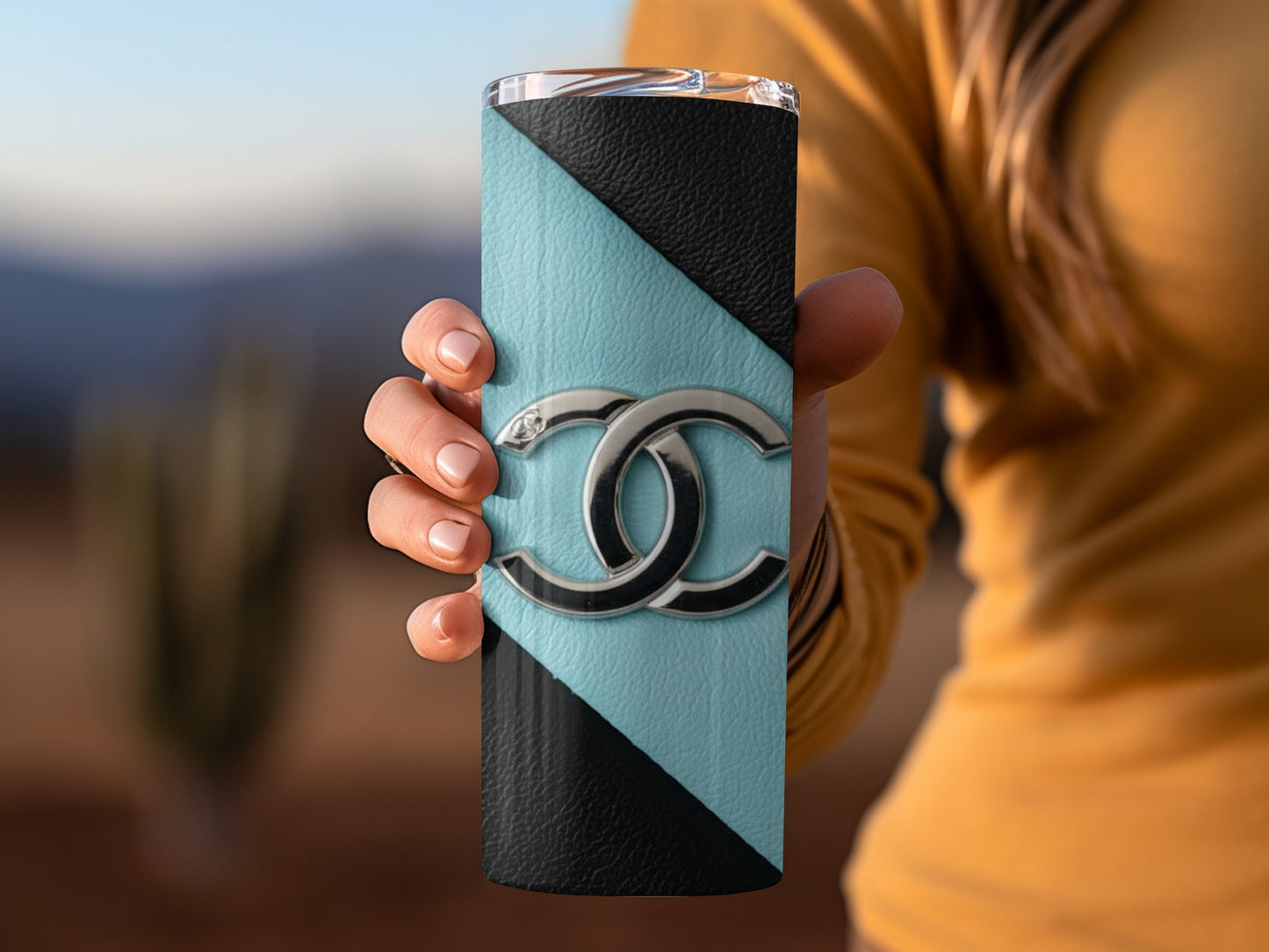 Black Turquoise Striped Graphic with Logo Design Tumblers
