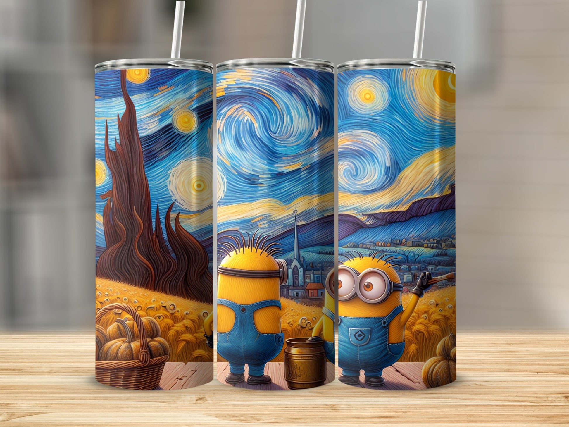 Artistic Blue Night Minions Design Tumbler Accessory