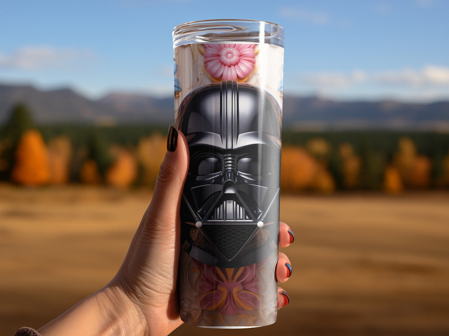 Darth Vader Mug with Floral Background Travel Tumbler