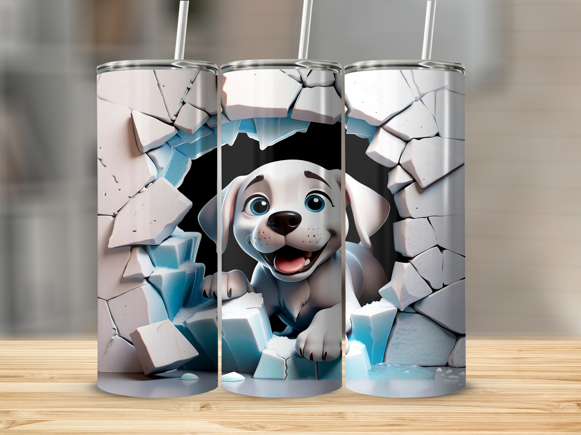 Cute Cartoon Puppy Breaking Through Wall Design Tumbler