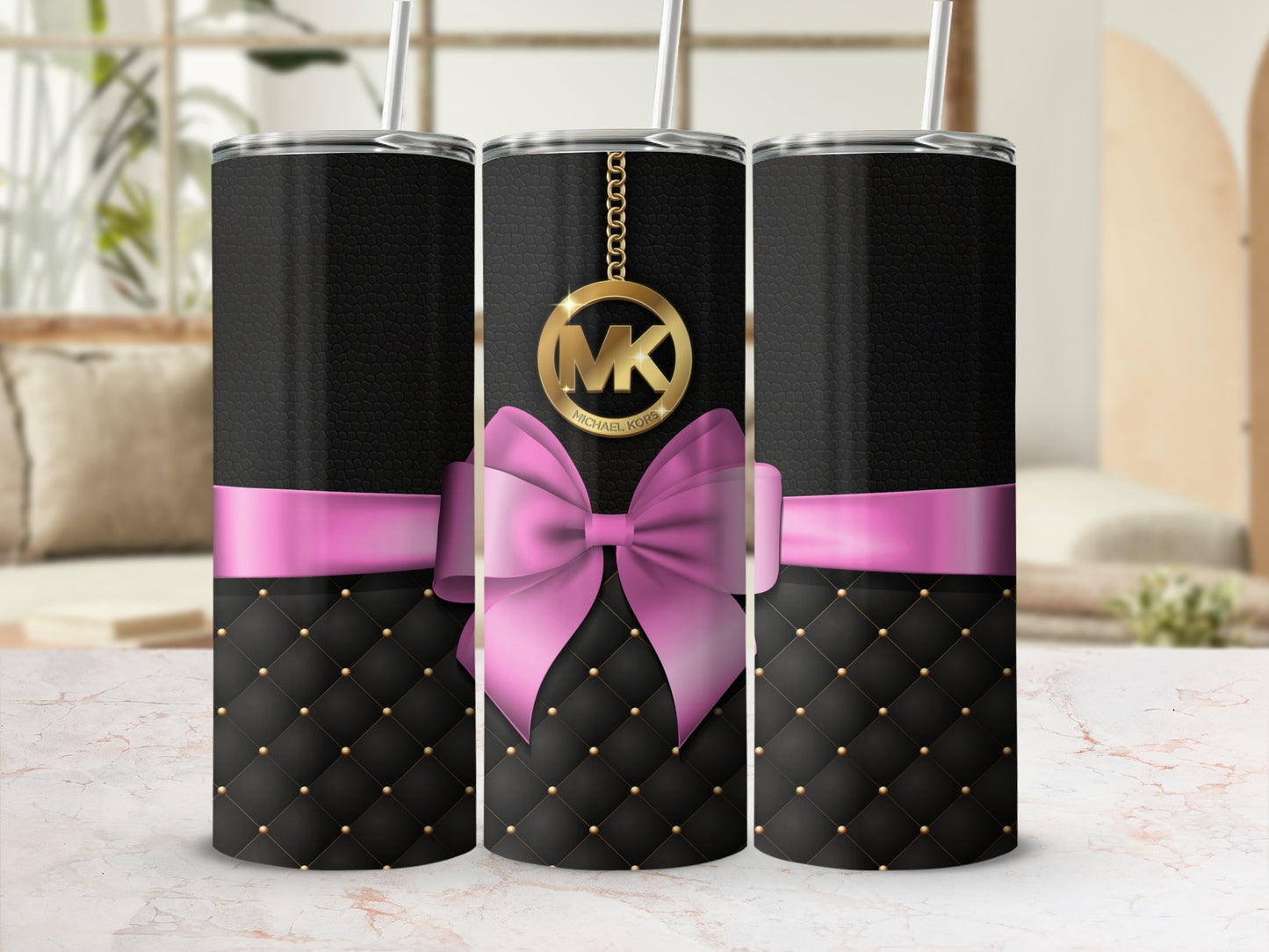 Stylish Black and Pink Quilted Design Travel Tumbler