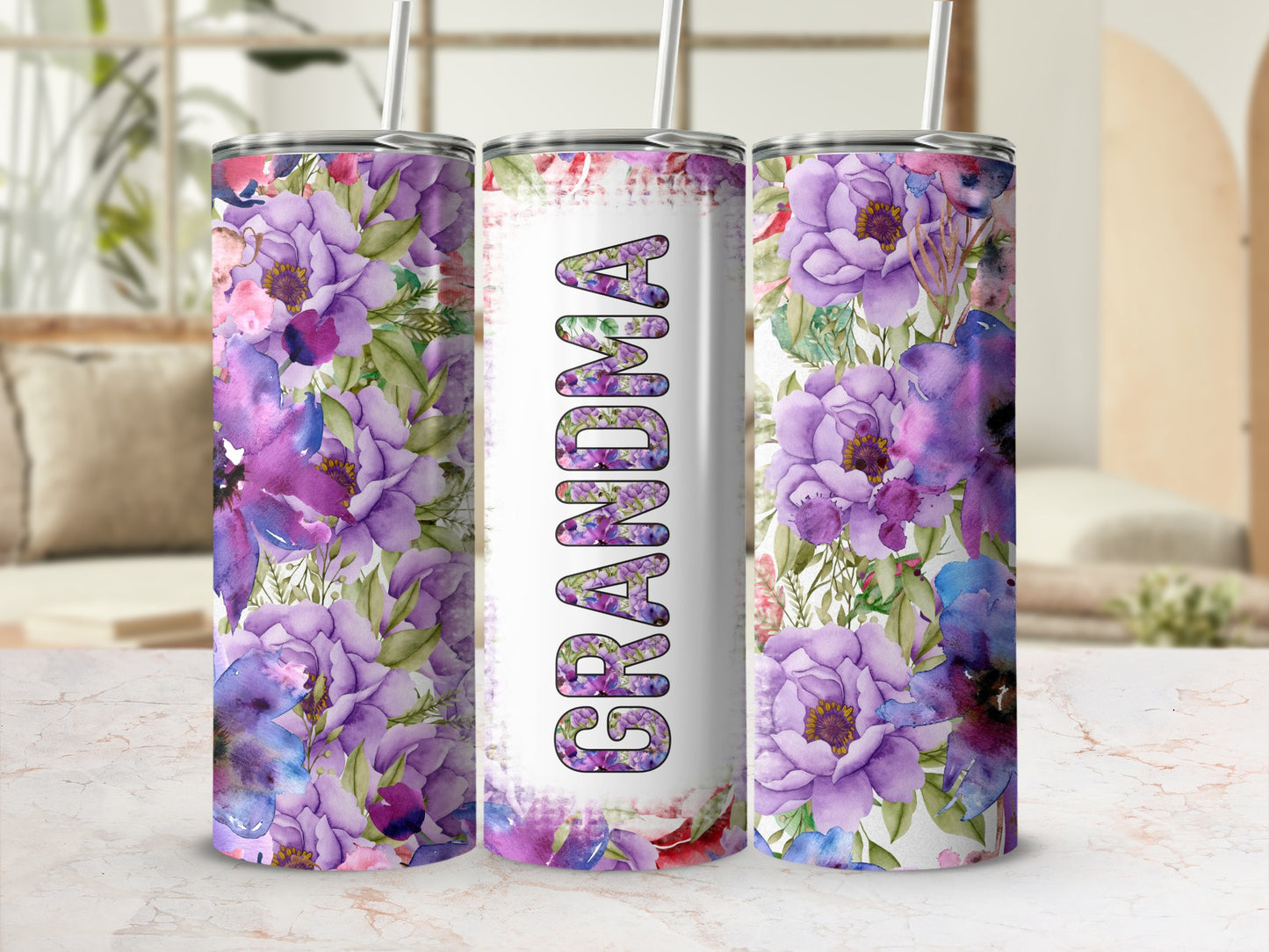 Beautiful Purple Floral Grandma Tumbler product type