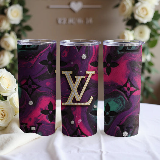 Luxurious Purple and Black Marble Print Tumbler