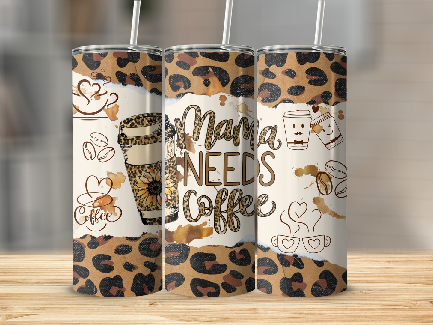 Mama Needs Coffee Leopard Print Tumbler Product
