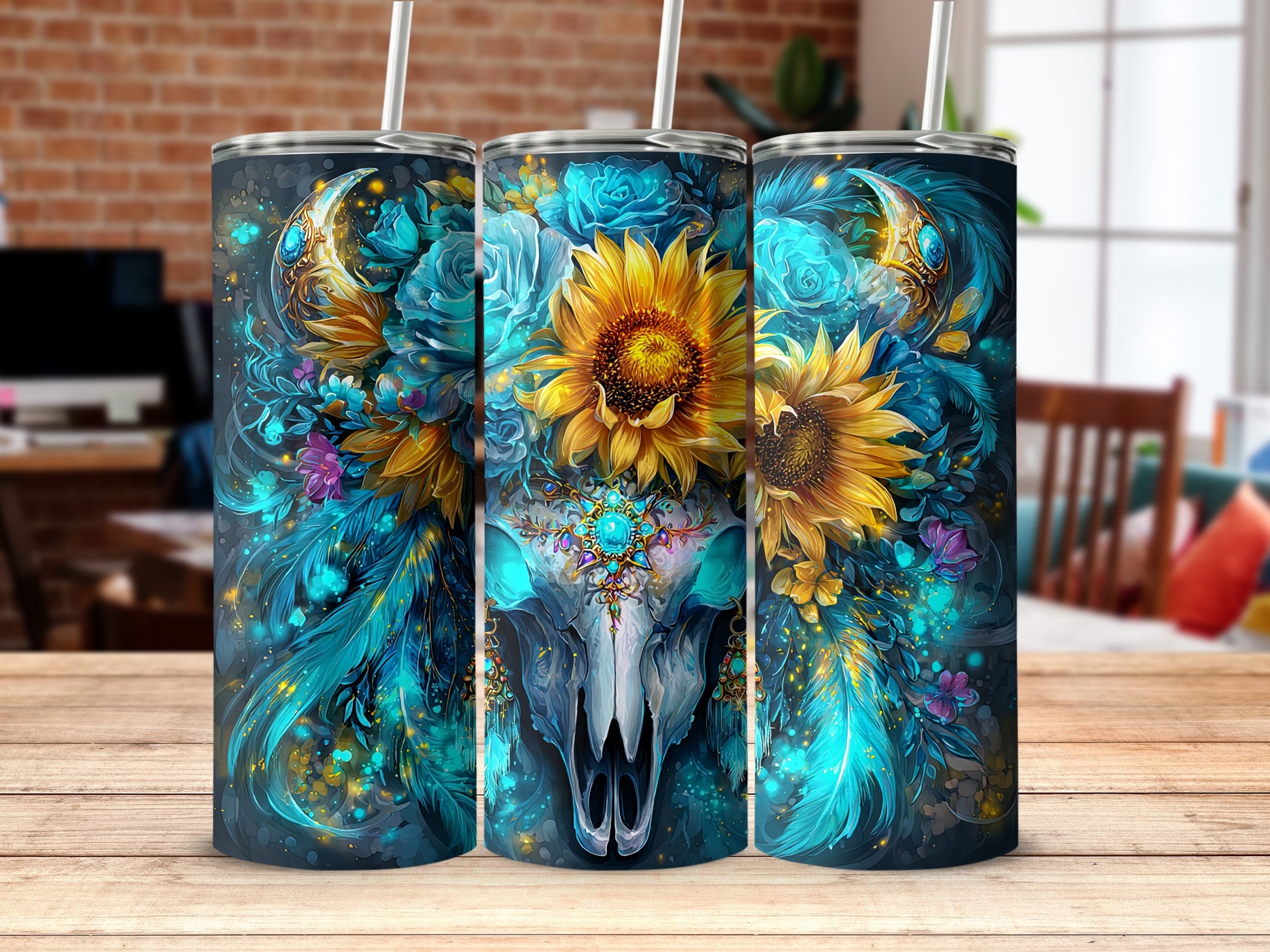 Sunflower and Skull Floral Art Tumbler